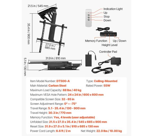 Elektrinis lubinis televizoriaus laikiklis 32-65 cm ekranui6