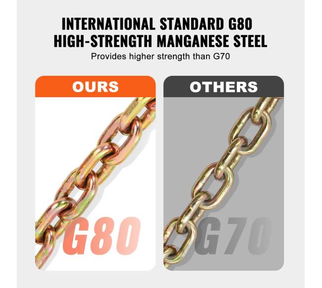 G80 vilkimo grandinė su dviem kabliais 8mm x 4.33m2