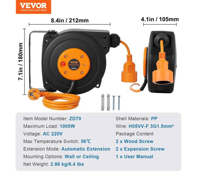 Automatinė prailginimo ritė 9 m 1000W 1 m laidu6