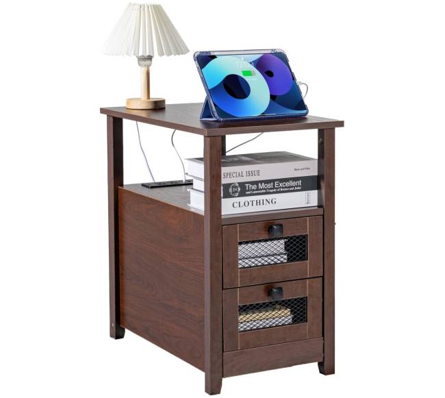 Siauras naktinis staliukas su USB jungtimis0