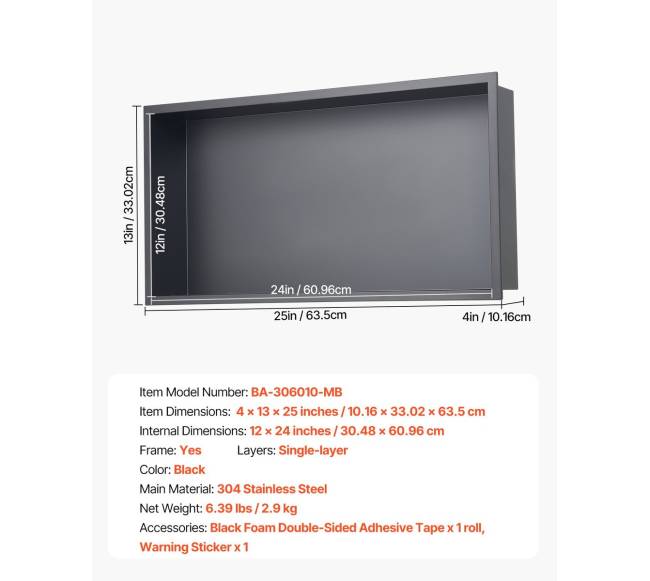 Dušo niša 33.0x63.5x10.2cm sieninė lentyna6