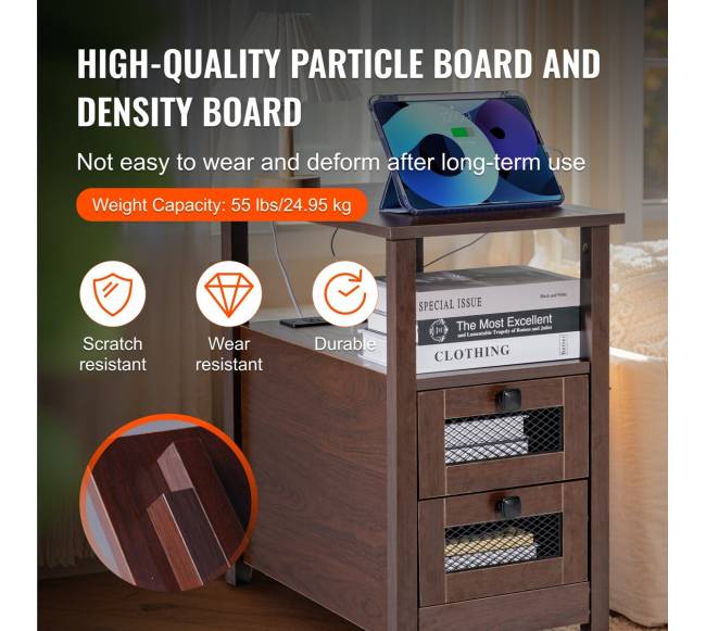 Siauras naktinis staliukas su USB jungtimis2