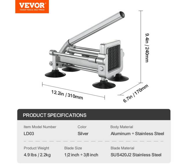 Prancūziškų bulvyčių pjaustyklė iš nerūdijančio plieno6