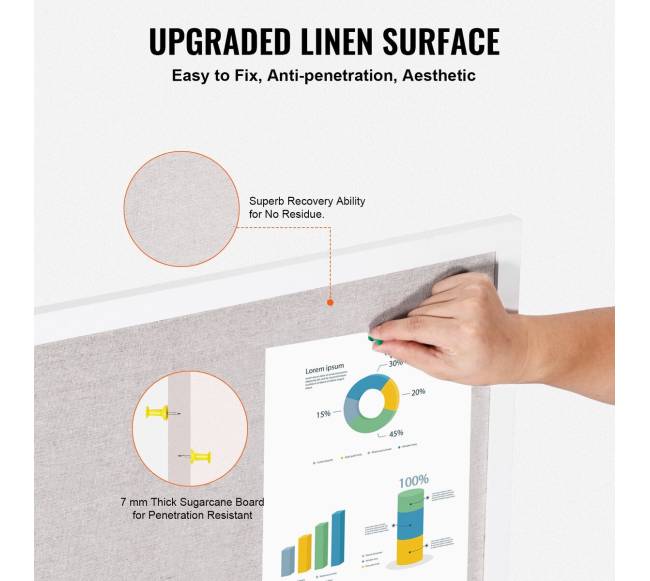 90x60 cm sieninis skelbimų lenta su lininio paviršiumi2