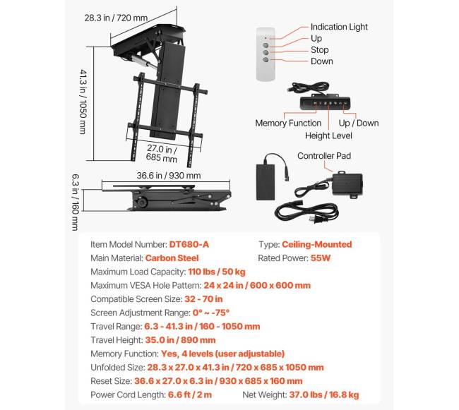 Variklinis lubinis TV laikiklis 32-70 colių ekranui6