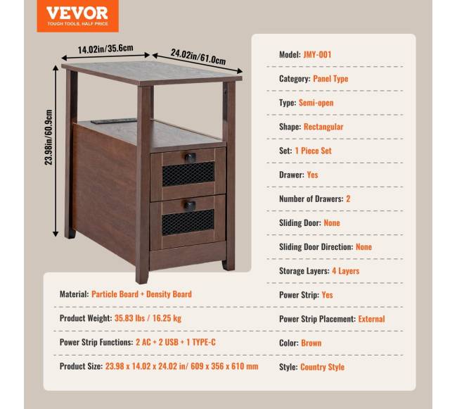 Siauras naktinis staliukas su USB jungtimis6