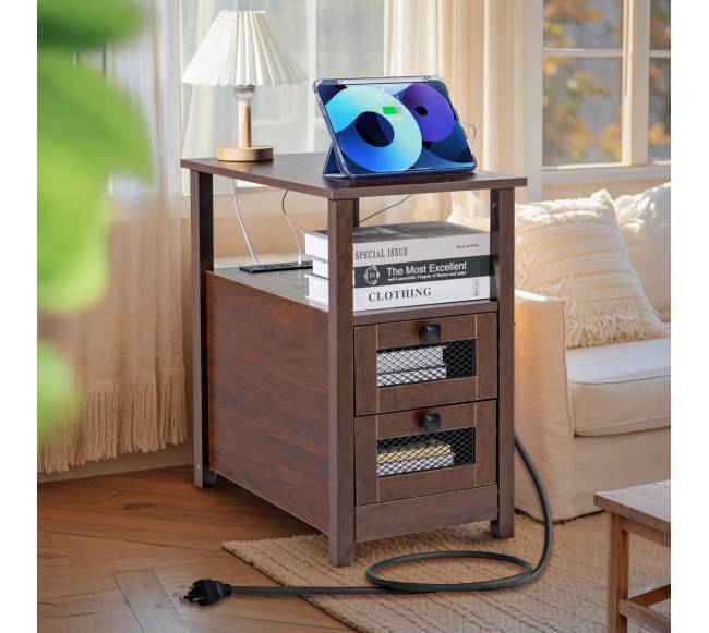 Siauras naktinis staliukas su USB jungtimis7