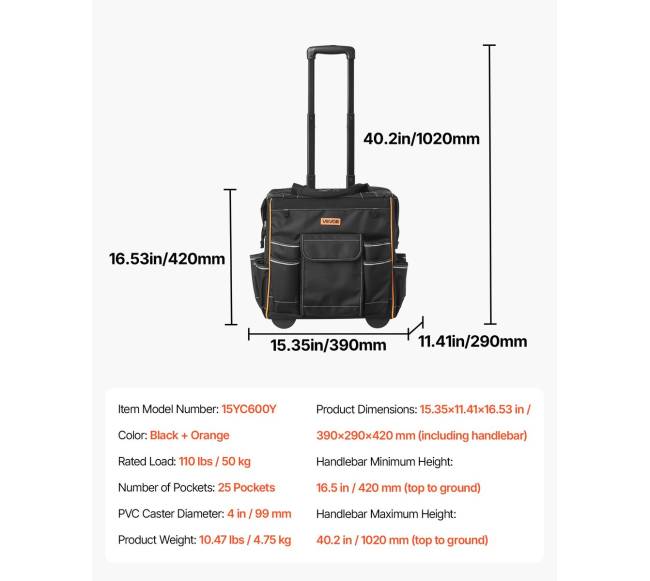 Riedanti įrankių krepšys 25 kišenės6