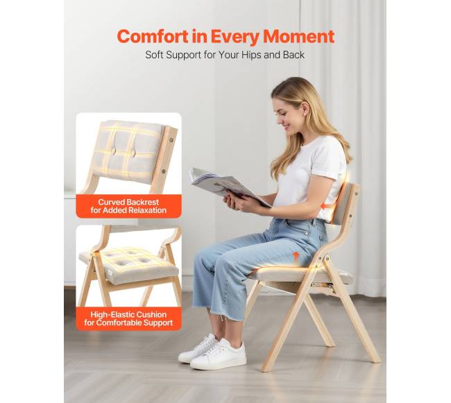 Medinės sulankstomos kėdės su paminkštinta sėdyne, 2 vnt.2