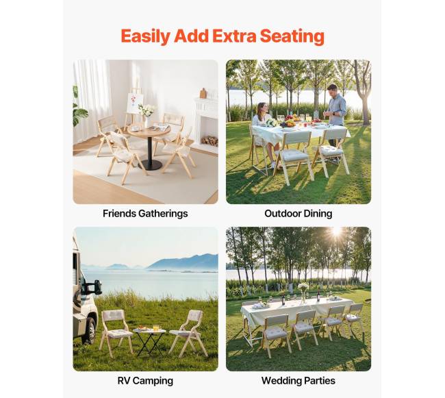 Medinės sulankstomos kėdės su paminkštinta sėdyne, 2 vnt.5