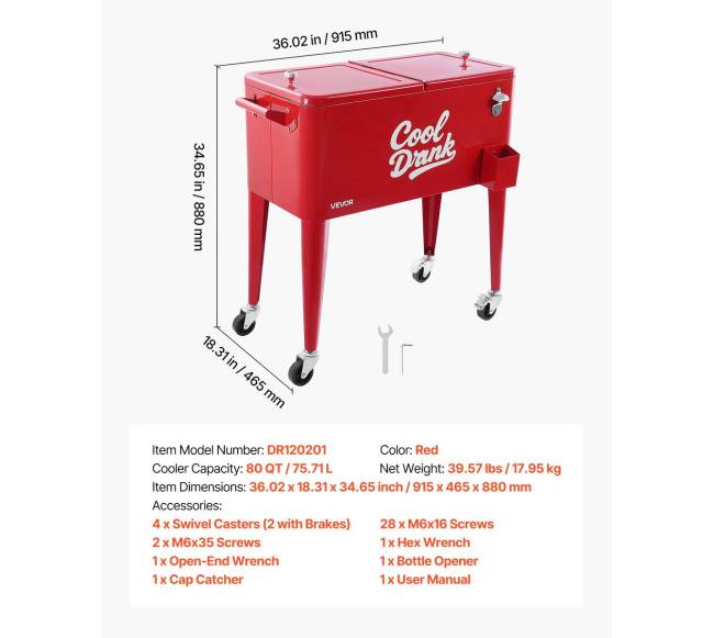 75,71 l kilnojamas gėrimų aušintuvas raudonas6