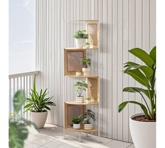 Kampinė lentyna su ramentu iš bambuko7