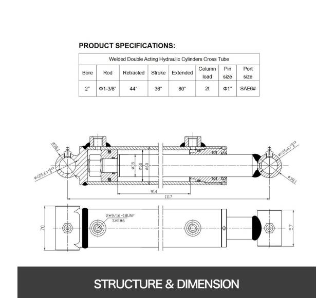 Hidraulinis cilindras 50 mm 36 colių4