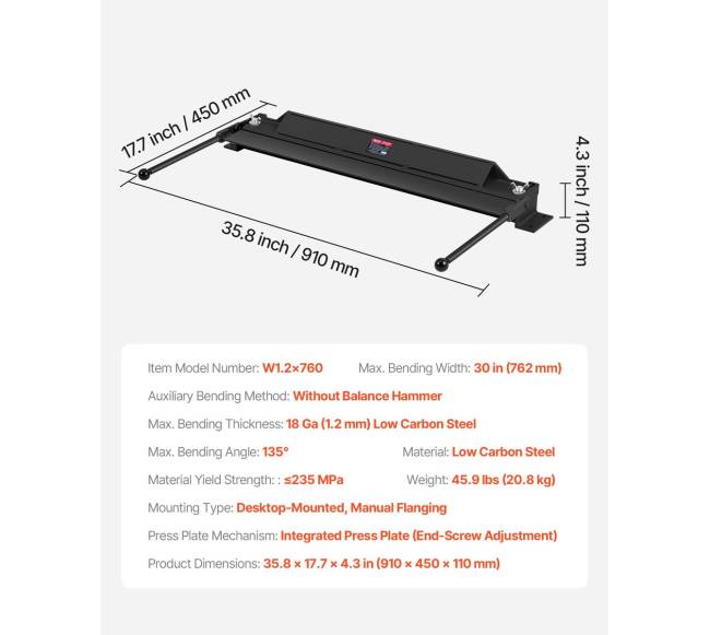 Lakštinio metalo lenkimo staklės (762 mm, 30 colių)6