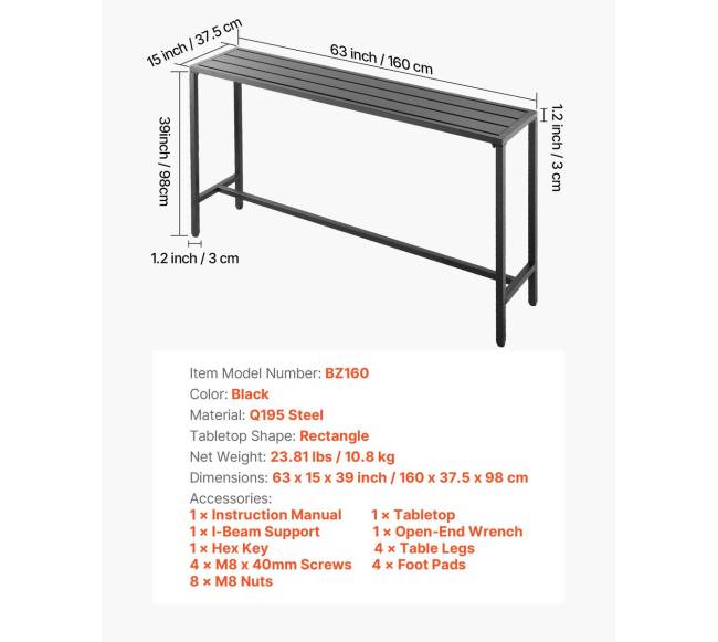 Lauko baro stalas 160 x 37,5 cm6