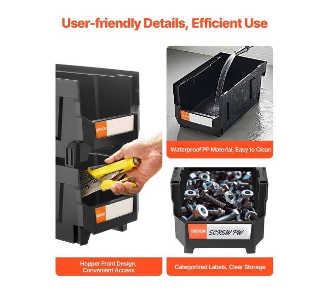 Plastikinės sukraunamos saugojimo dėžės, 6 vnt., juodos5