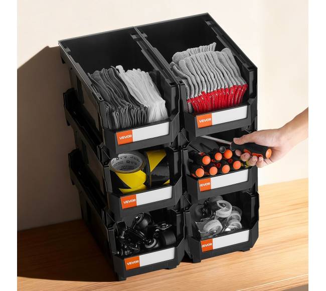 Plastikinės sukraunamos saugojimo dėžės, 6 vnt., juodos7