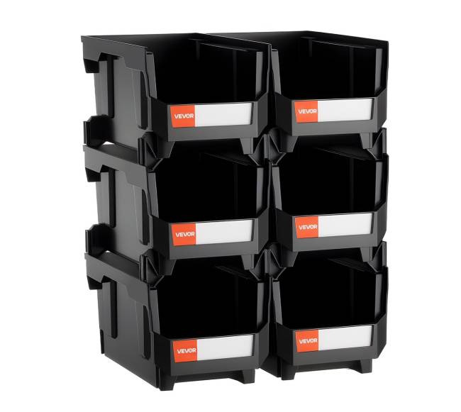 Plastikinės sukraunamos saugojimo dėžės, 6 vnt., juodos8