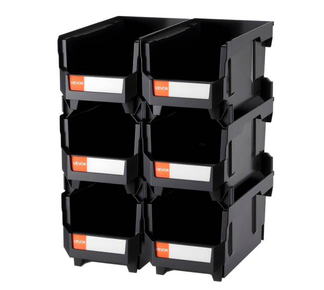 Plastikinės sukraunamos saugojimo dėžės, 6 vnt., juodos9