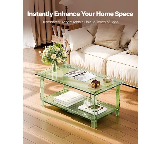 Akrilinė kavos staliukas su lentynėle1