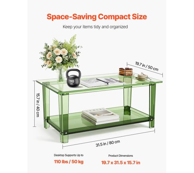 Akrilinė kavos staliukas su lentynėle2