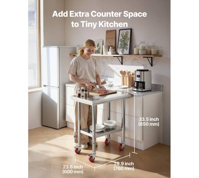 Nerūdijančio plieno stalviršis virtuvei 60 x 76 cm su ratukais1