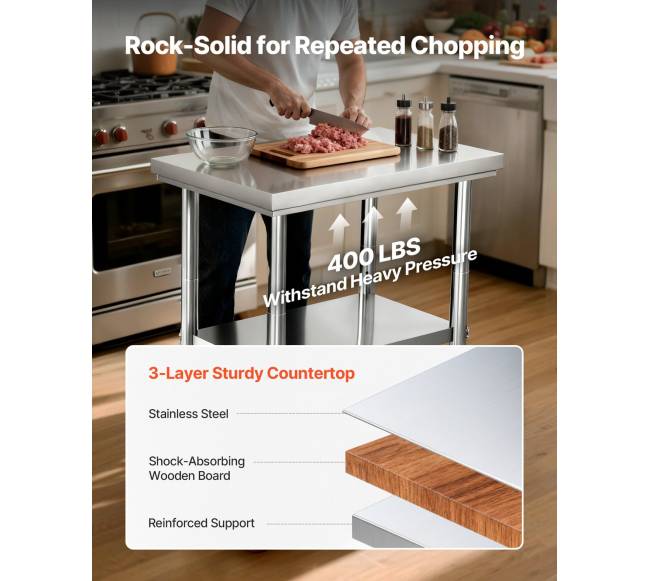 Nerūdijančio plieno stalviršis virtuvei 60 x 76 cm su ratukais3