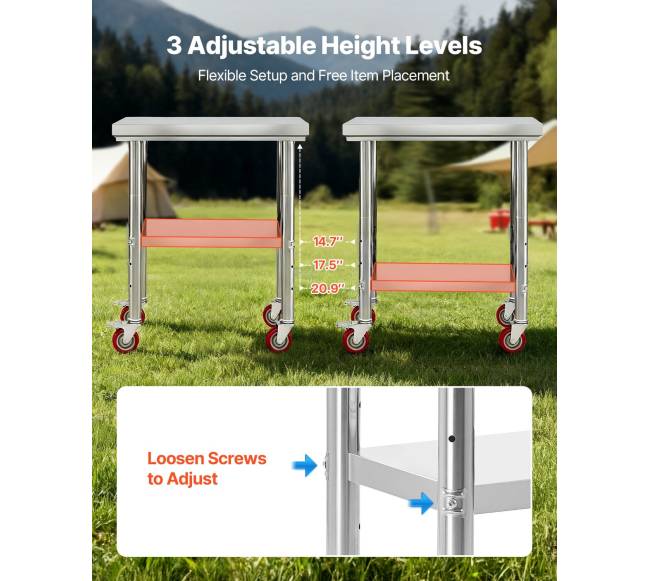 Nerūdijančio plieno stalviršis virtuvei 60 x 76 cm su ratukais5