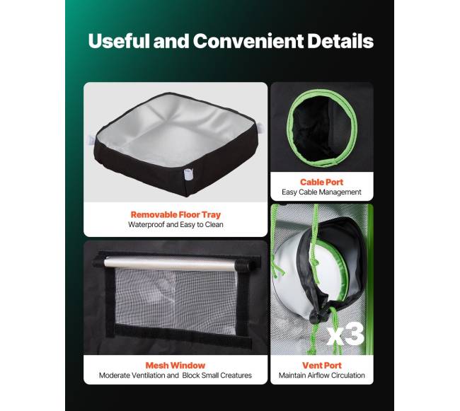 Vidaus auginimo palapinė, 40 x 40 x 160 cm5