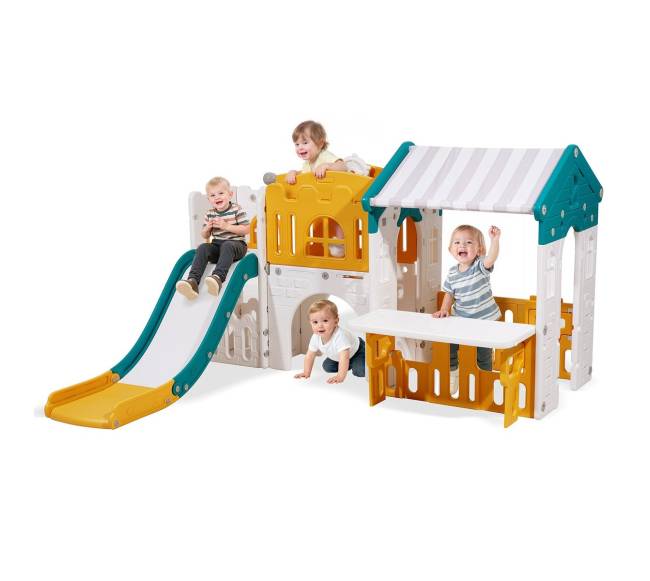 Lauko vaikų žaidimų namelis su čiuožykla0