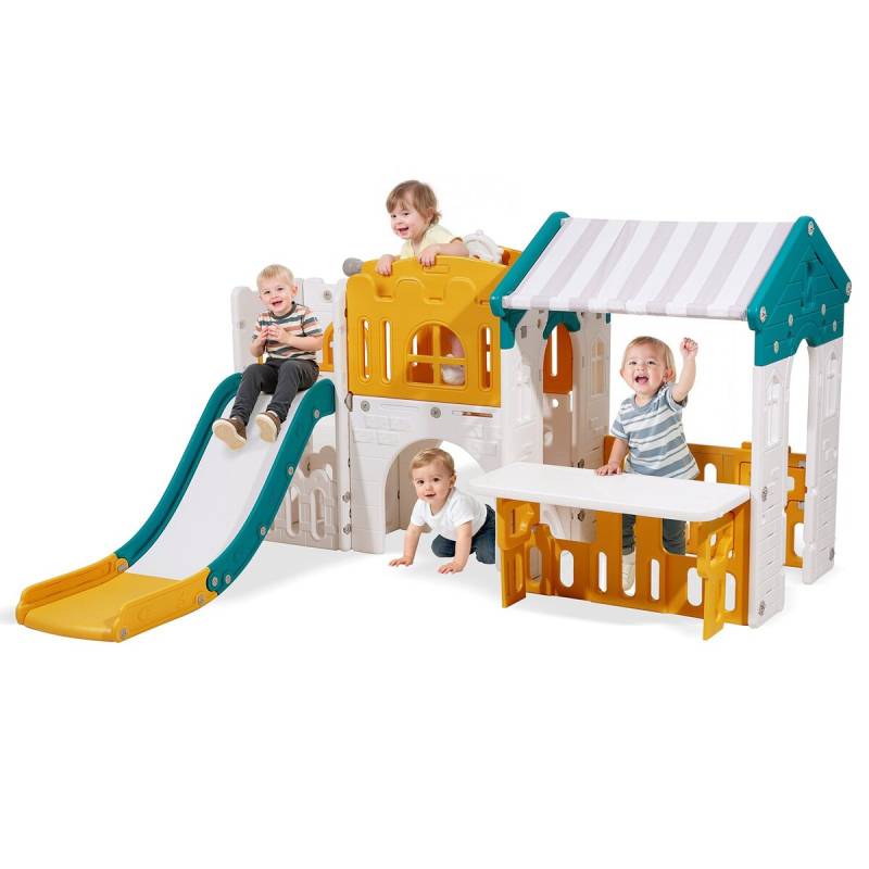 Lauko vaikų žaidimų namelis su čiuožykla0