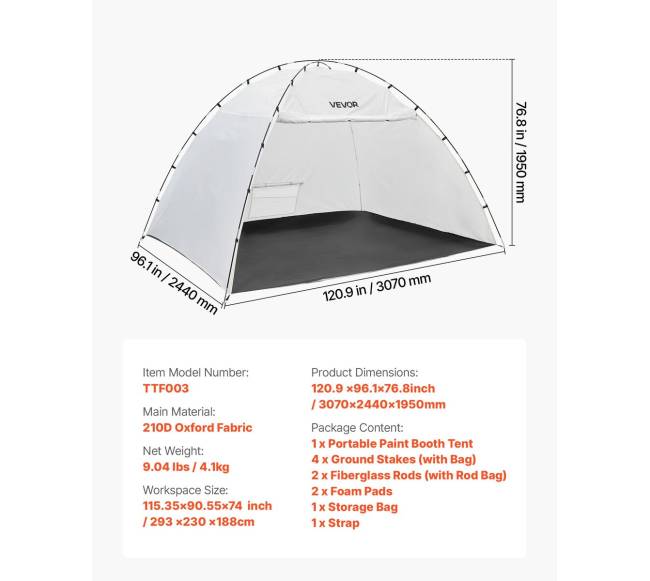 Nešiojama dažymo palapinė 293 x 230 x 188 cm6