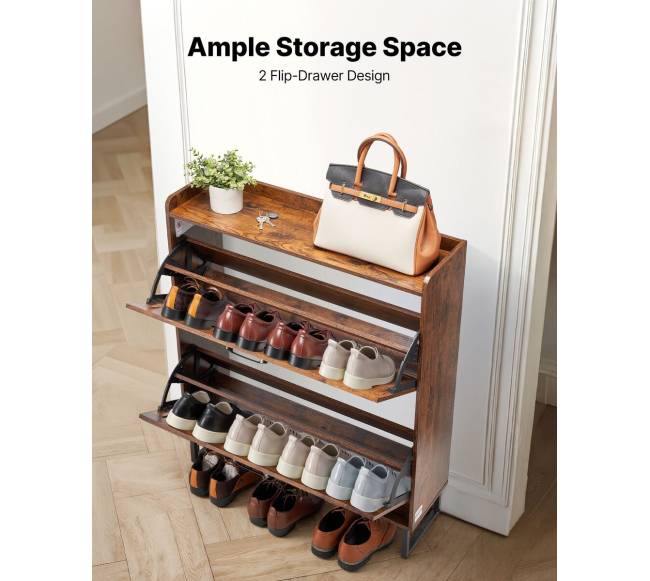 Ruda batų spintelė su dviem stalčiais2