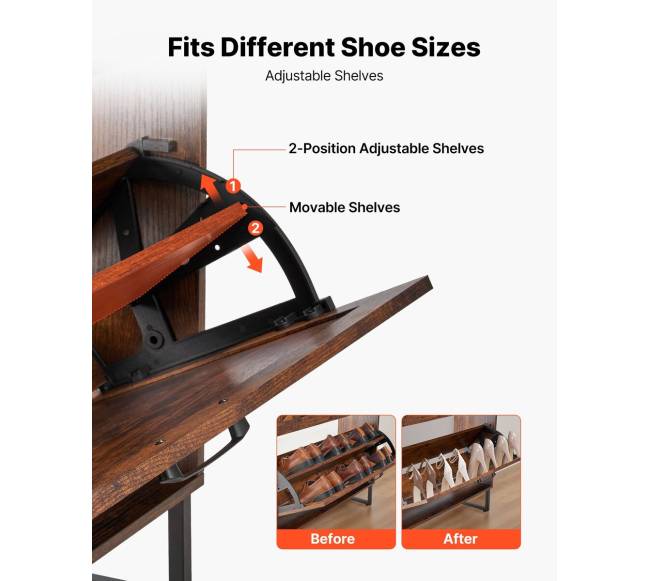 Ruda batų spintelė su dviem stalčiais4