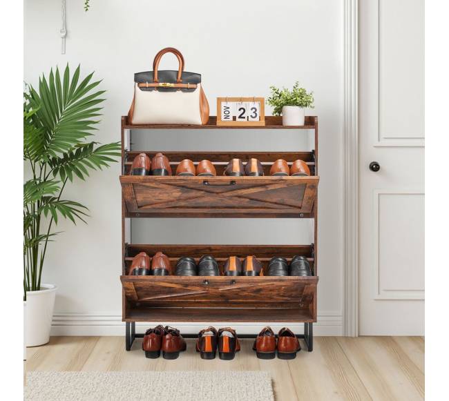 Ruda batų spintelė su dviem stalčiais7