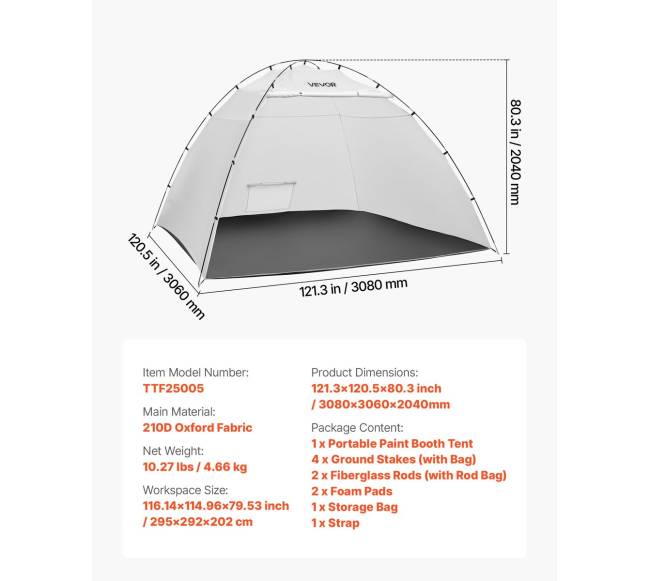 Nešiojamasis dažymo palapinė, 295 x 292 x 202 cm6