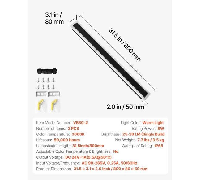 Lauko sieniniai žibintai, 2 vnt., 800 mm ilgio6