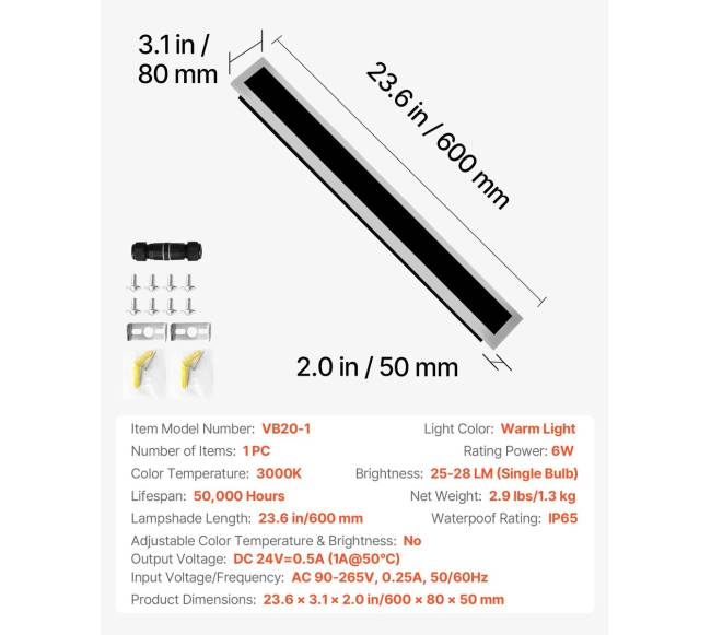 Lauko sieninis šviestuvas, 600 mm, šiltai baltas6