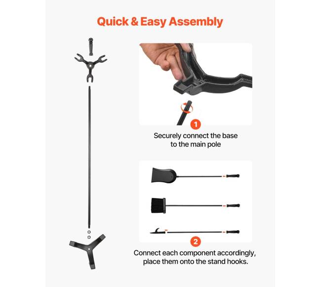 Židinio įrankių rinkinys, 4 dalių su stovu5