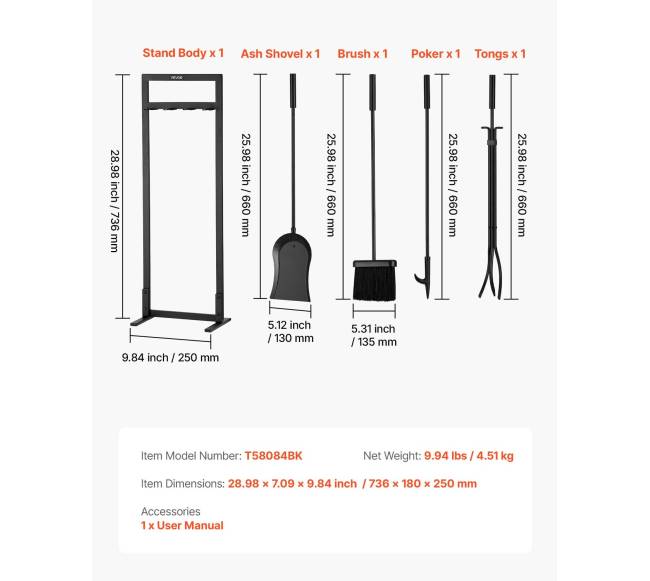 Židinio įrankių rinkinys su laikikliu, juodas6