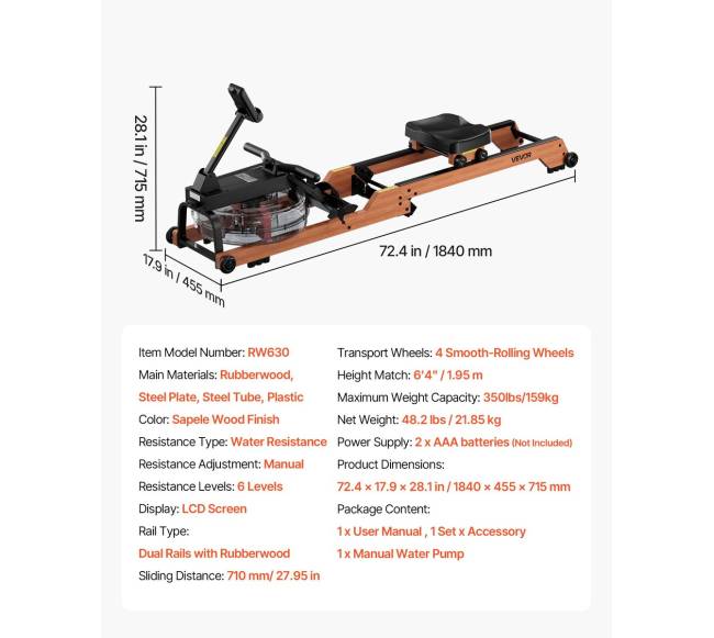 Medinė vandens irklavimo mašina su LCD ekranu6