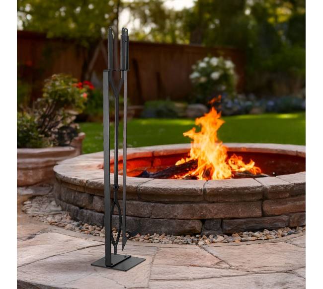 Židinio įrankių rinkinys su stoveliu juodas7