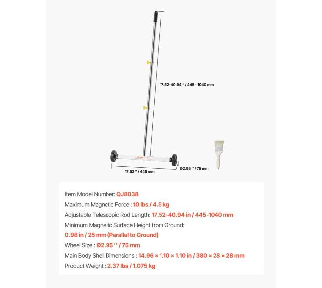 Magnetinis šlavėjas su ratais 43 cm 4.5 kg6