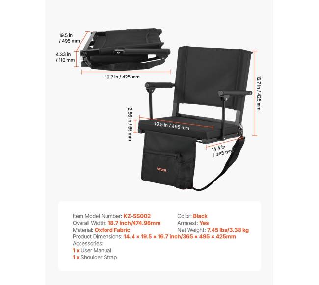 Nešiojama kėdė stadionui su atrama ir puodelio laikikliu6