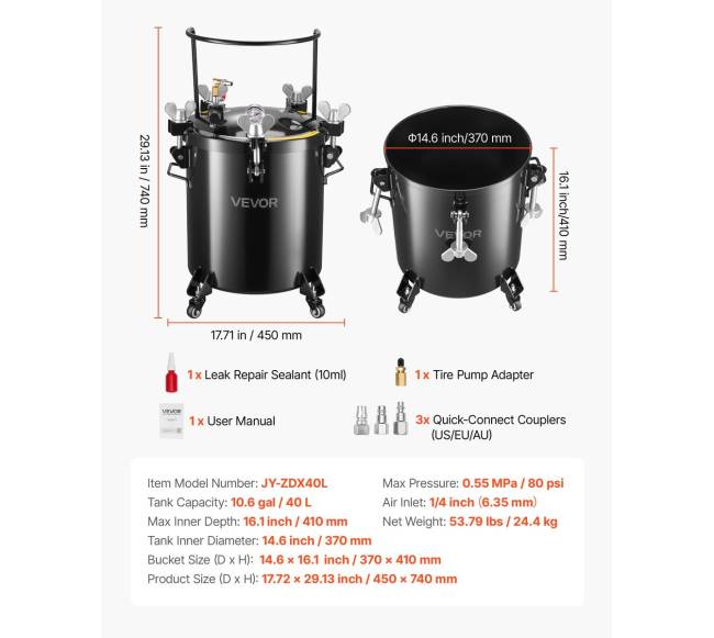 Dažų purškimo bakas, 40 l dažų indas6