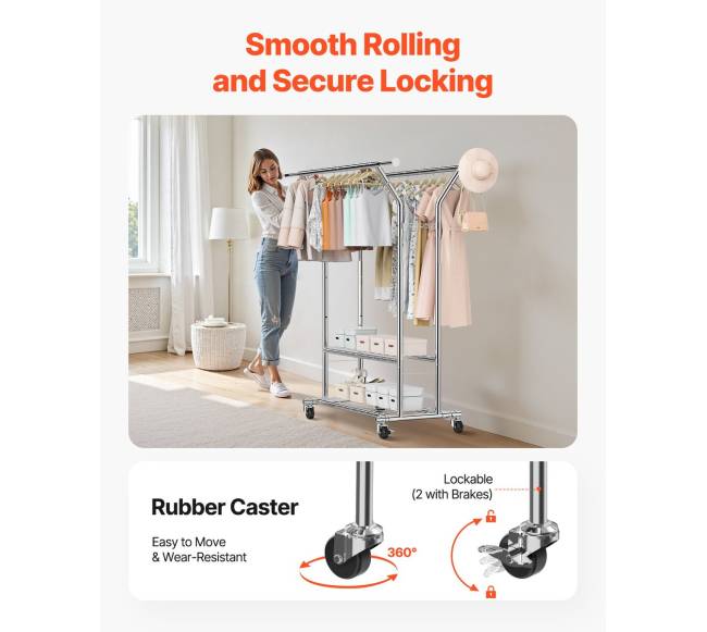 Drabužių kabykla su ratukais ir lentynomis5