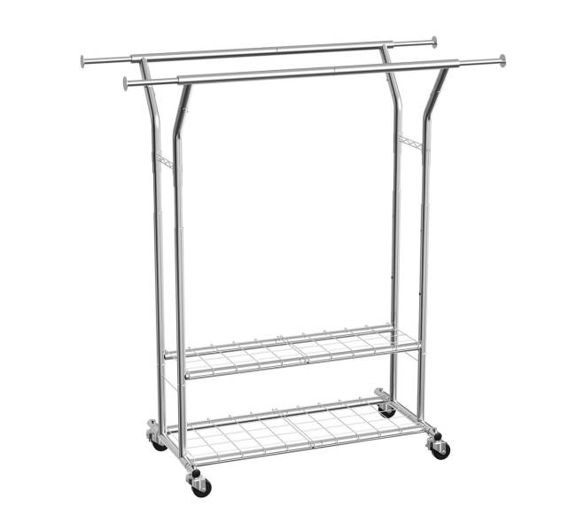 Drabužių kabykla su ratukais ir lentynomis8