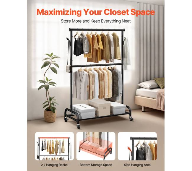 Drabužių kabykla su ratukais ir kabliukais1