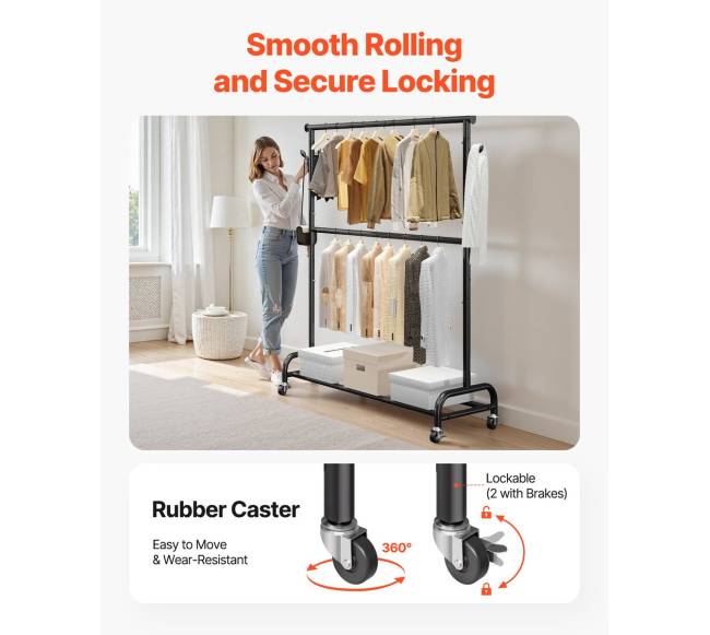 Drabužių kabykla su ratukais ir kabliukais5