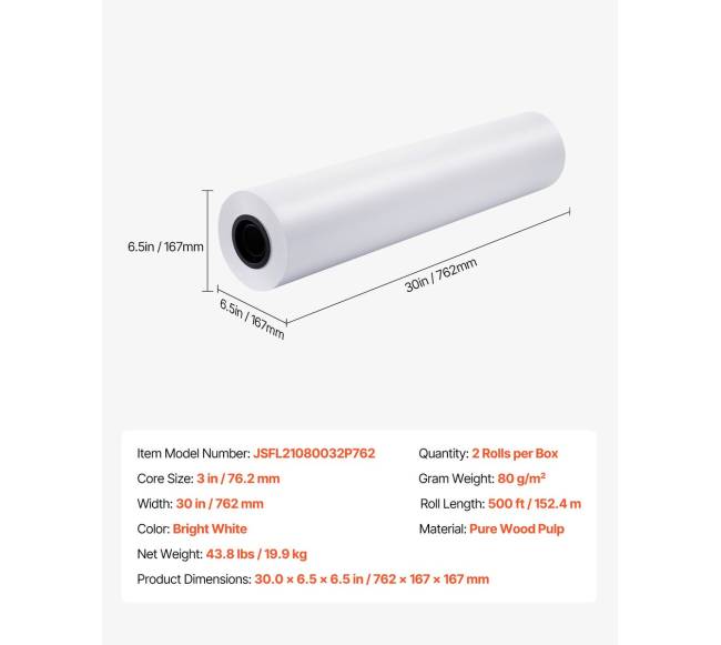 Plačiaformatė 762 mm x 152.4 m braižytuvų popieriaus rulonai6